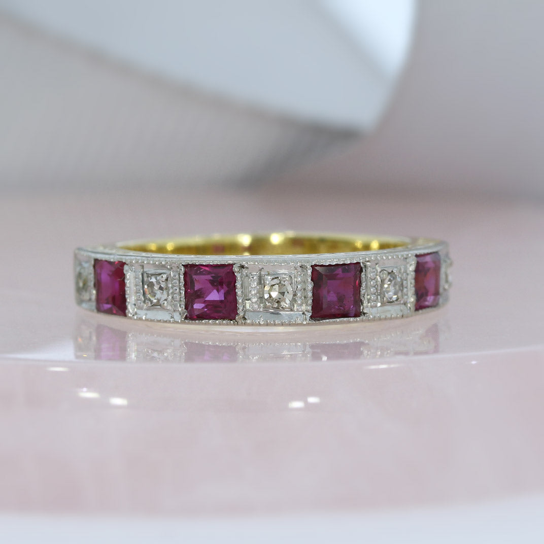 Pre Owned 18ct Yellow Gold Ruby & Diamond Eternity Ring