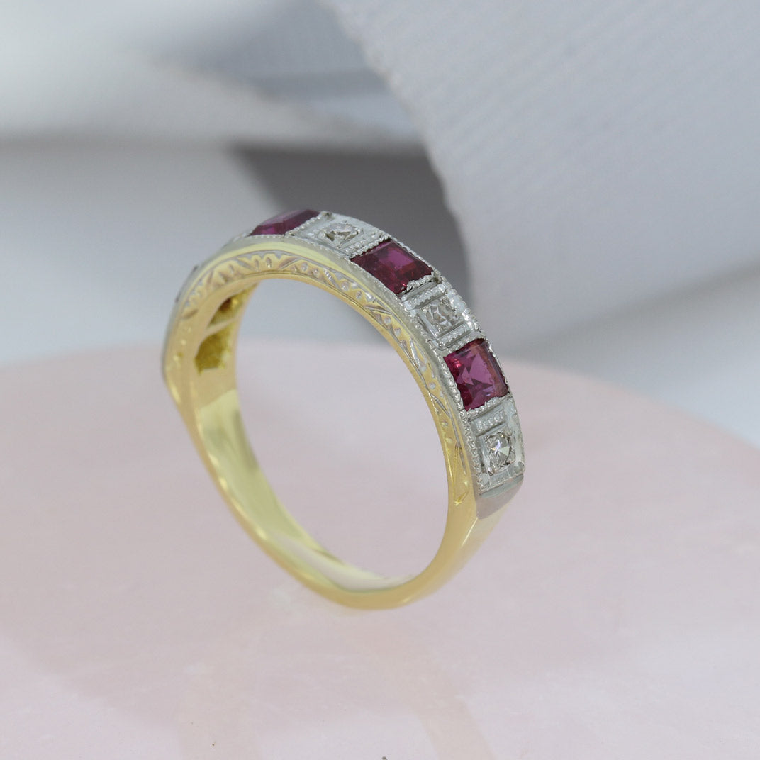 Pre Owned 18ct Yellow Gold Ruby & Diamond Eternity Ring