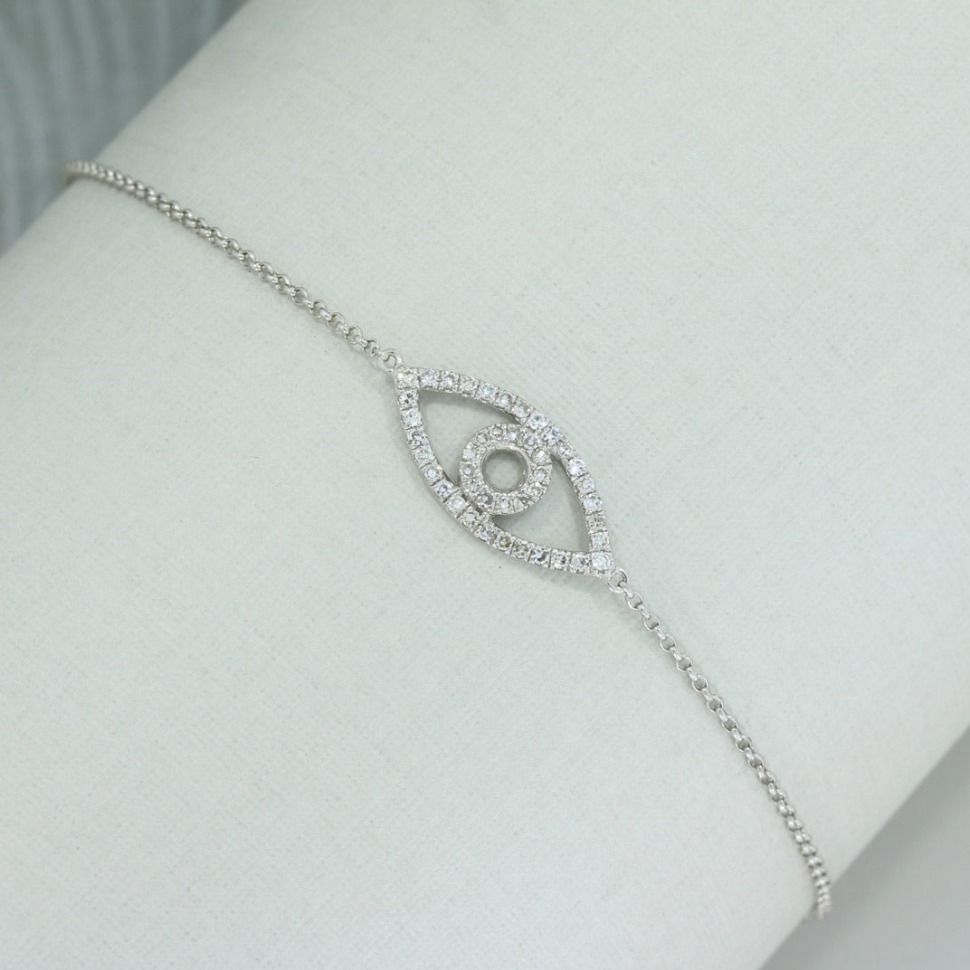 Pre Owned 9ct White Gold Fine Bracelet with Diamond Set Eye