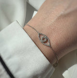 Pre Owned 9ct White Gold Fine Bracelet with Diamond Set Eye