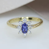 Pre Owned 9ct Yellow Gold Oval Tanzanite & Diamond Cluster Ring