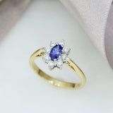 Pre Owned 9ct Yellow Gold Oval Tanzanite & Diamond Cluster Ring