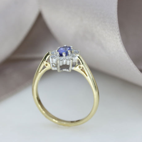 Pre Owned 9ct Yellow Gold Oval Tanzanite & Diamond Cluster Ring