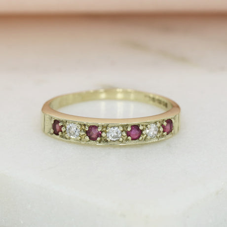 Pre Owned 9ct Yellow Gold Pave Set Ruby & Diamond Eternity Ring