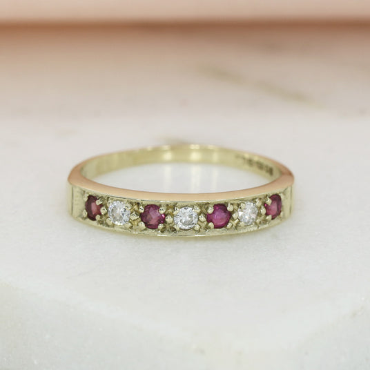 Pre Owned 9ct Yellow Gold Pave Set Ruby & Diamond Eternity Ring