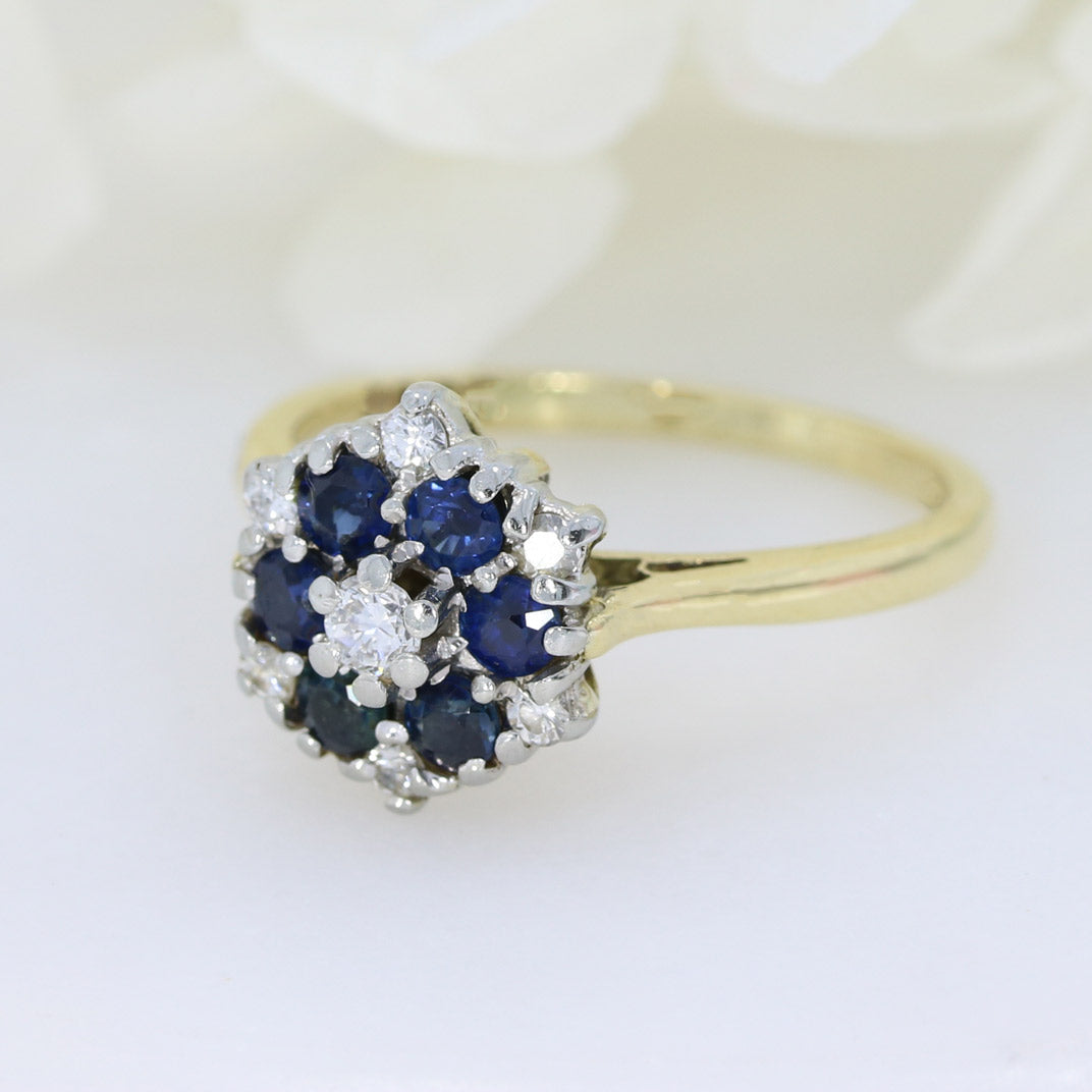 Pre Owned 18ct Yellow Gold Sapphire & Diamond Cluster Ring