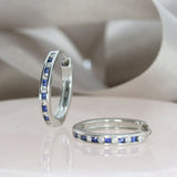 9ct White Gold Hoop Sapphire & Diamond Hoop Earrings