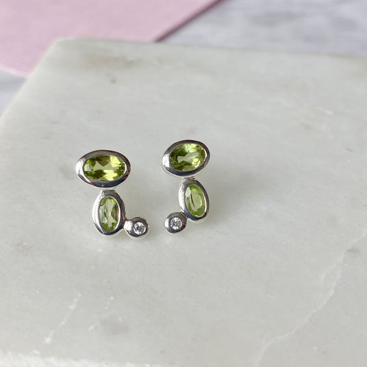 Silver Peridot and Cubic Zirconia Stud Earrings