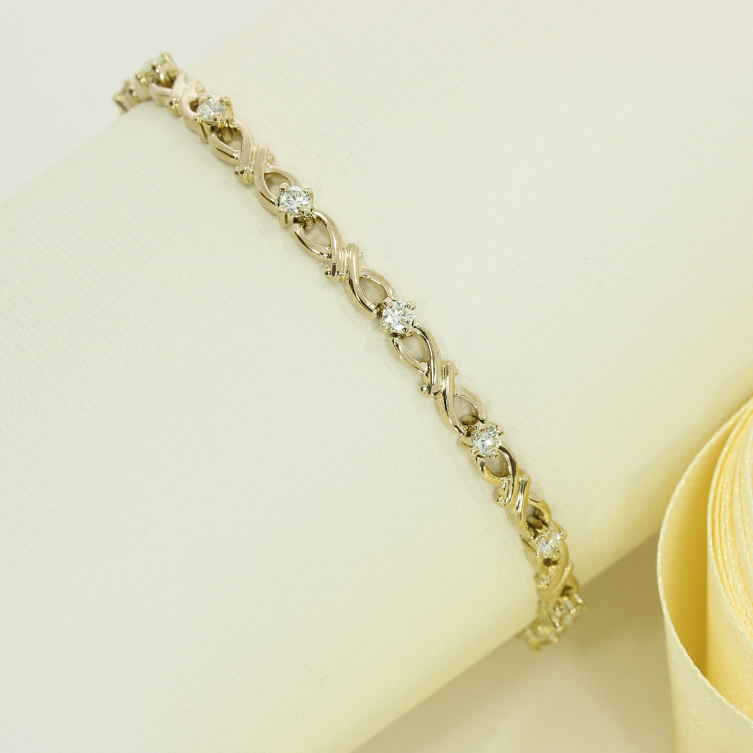 9ct Yellow Gold infinity Diamond Line Bracelet 0.64ct
