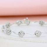 18ct White gold flower cluster link diamond bracelet
