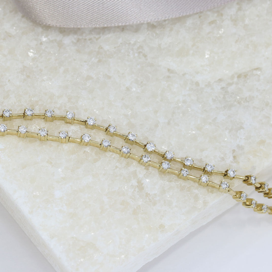 9ct Yellow Gold Double Row Diamond Bracelet 1.88ct