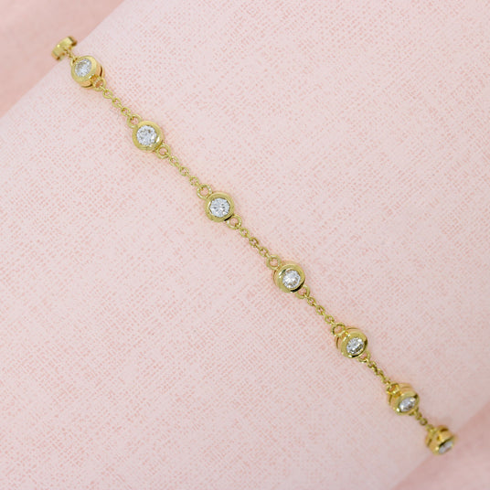 18ct Yellow Gold Round Brilliant Cut Diamond Line Bracelet 0.78ct