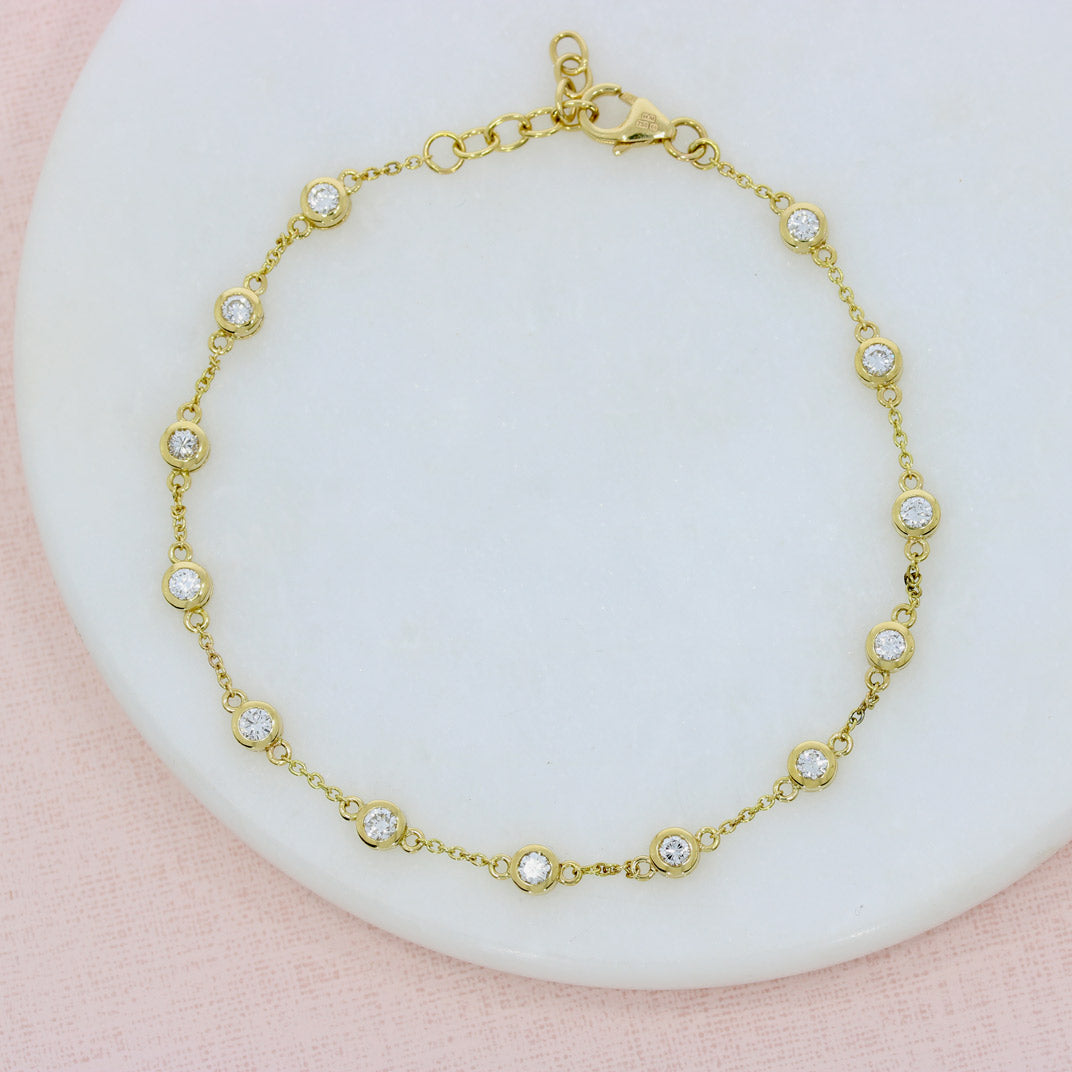 18ct Yellow Gold Round Brilliant Cut Diamond Line Bracelet 0.78ct