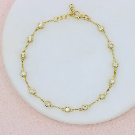 18ct Yellow Gold Round Brilliant Cut Diamond Line Bracelet 0.78ct