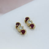 9ct Gold Ruby & Diamond 3 Stone Stud Earrings