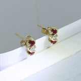 9ct Gold Ruby & Diamond 3 Stone Stud Earrings