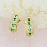 18ct Yellow Gold Stud Earrings With Emeralds & Diamonds