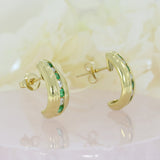 18ct Yellow Gold Stud Earrings With Emeralds & Diamonds