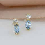 9ct Yellow Gold Aquamarine 7 Diamond Stud Earrings