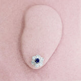 18ct White Gold Flower Cluster Sapphire and Diamond Earrings