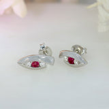 9ct White Gold Stud Earrings With Trap Set Ruby & Diamonds