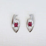 9ct White Gold Stud Earrings With Trap Set Ruby & Diamonds