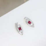 9ct White Gold Stud Earrings With Trap Set Ruby & Diamonds