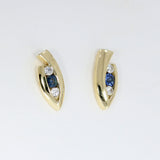9ct Yellow Gold Sapphire & Diamond Marquise Shaped Earrings