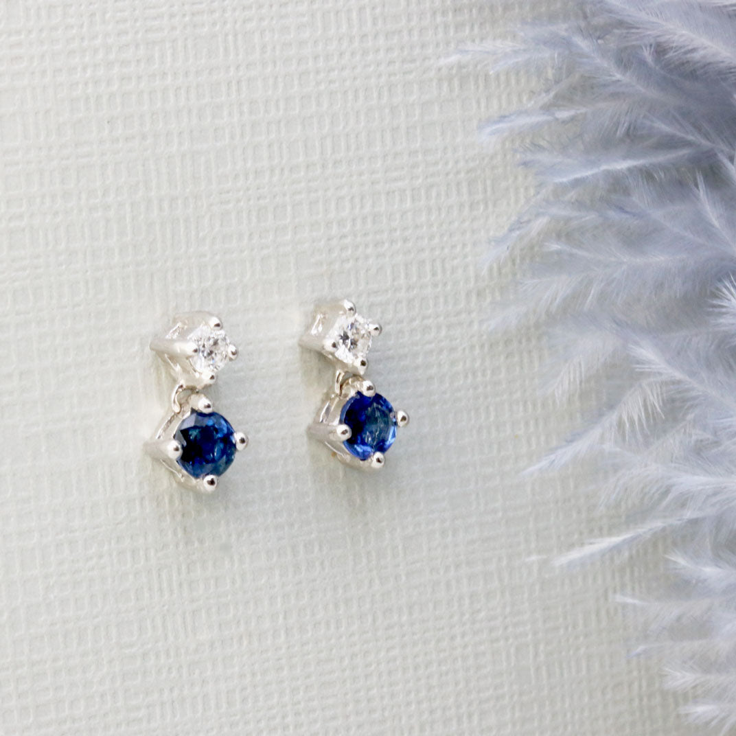 9ct White Gold Claw Set Sapphire and Diamond Drop Earrings