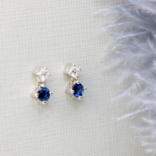 9ct White Gold Claw Set Sapphire and Diamond Drop Earrings