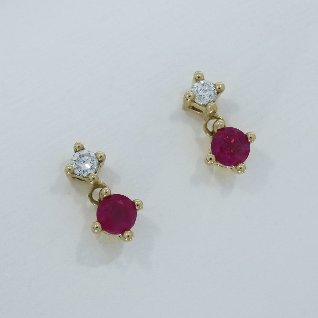 9ct Yellow Gold Claw Set Ruby and Diamond Earrings