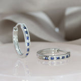 9ct White Gold Hoop Sapphire & Diamond Hoop Earrings