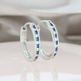 9ct White Gold Hoop Sapphire & Diamond Hoop Earrings