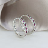9ct White Gold Mid Size Hoop Earrings Set With Ruby & Diamond