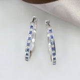 9ct White Gold Larger Size Sapphire & Diamond Hoops