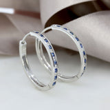 9ct White Gold Larger Size Sapphire & Diamond Hoops