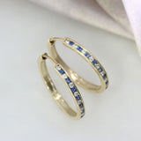 9ct Yellow Gold Larger Size Hoop Earrings with Channel Set Sapphire & Diamonds