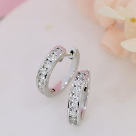18ct White Gold Diamond Hoop Earrings 0.75ct