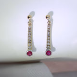 9ct Yellow Gold Long Drop Ruby & Diamond Earrings 0.62ct