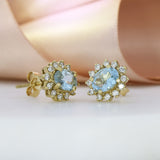 9ct Yellow Gold Oval Aquamarine and Diamond Cluster Earrings