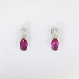 9ct White Gold Oval Ruby & Round Diamond Trap Set Stud Earrings