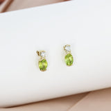 9ct Yellow Gold Oval Peridot & Diamond Earrings