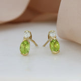 9ct Yellow Gold Oval Peridot & Diamond Earrings