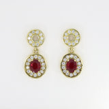 18ct Yellow Gold Oval Ruby & Diamond Double Halo Drop Earrings