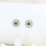 9ct Yellow Gold Flower Sapphire & Diamond Cluster Earrings