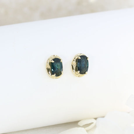 9ct yellow Gold Oval 4 Claw Set Sapphire Stud Earrings