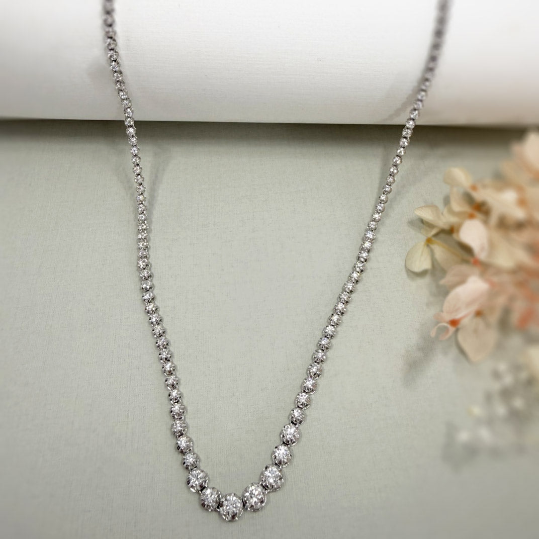 18ct White Gold Single Row Graduating Diamond Necklace 3.06ct
