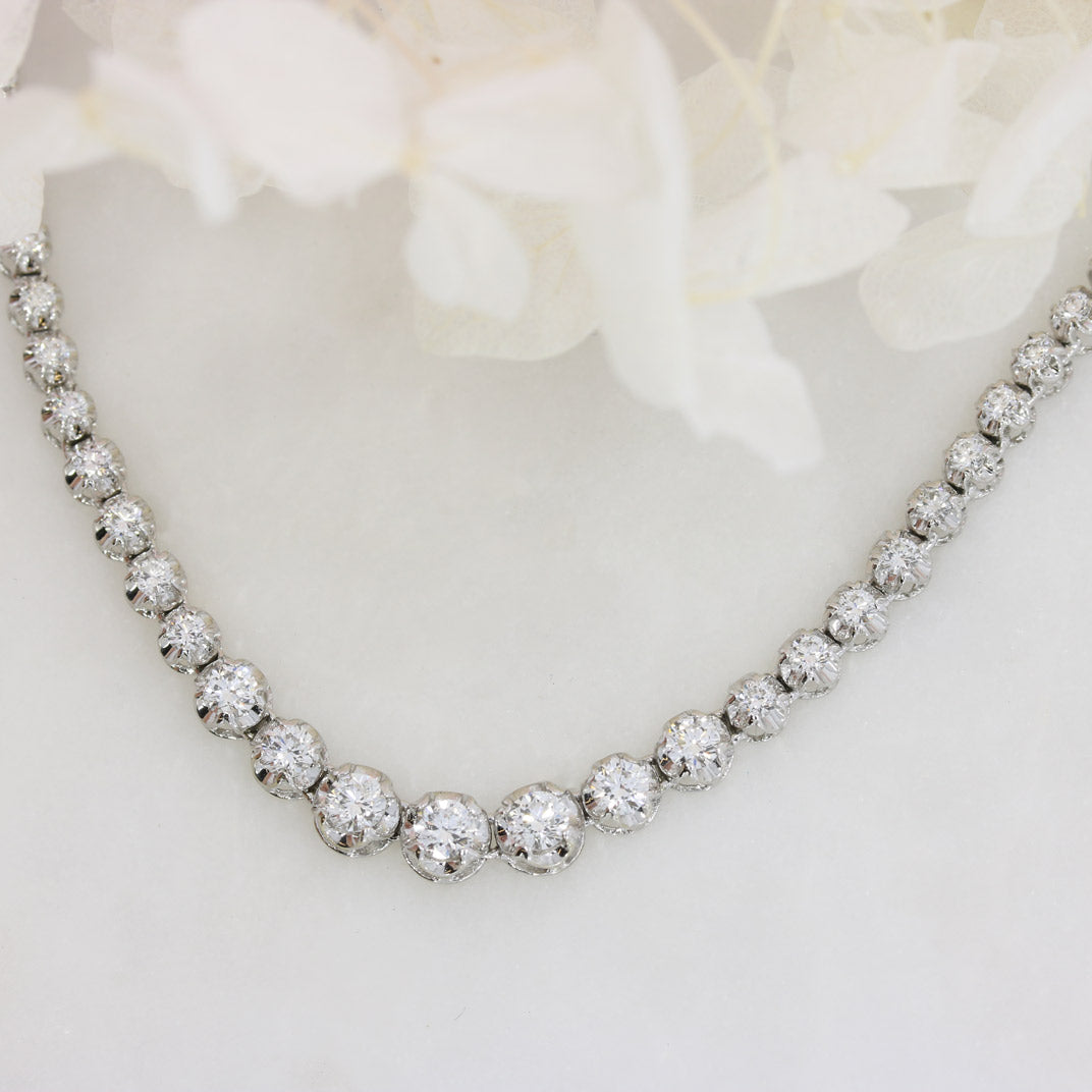 18ct White Gold Single Row Graduating Diamond Necklace 3.06ct