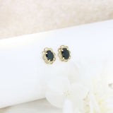 9ct Yellow Gold Sapphire Earrings In Flower Surround