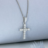 18ct White Gold Diamond Set Cross on a 9ct 18inch White Gold Curb Chain 0.64ct